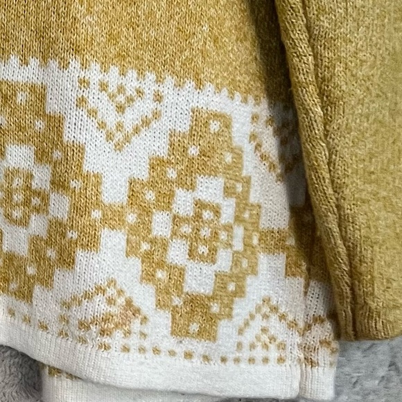 Women's Long Gold Soft Knit Open Cardigan Faire Isle Shawl Collar Sz M Oversized - Picture 15 of 15